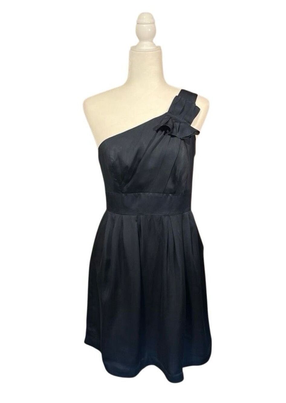 Anthropologie Parameter navy blue one shoulder silk dress with ruched bodice - 8